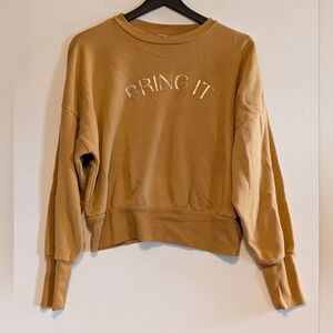 Old Navy Bring It Graphic Sweatshirt Medium Mustard Fleece Pullover Crew Casual